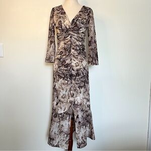 Guess Snake Print Ruched Long Sleeve Maxi Dress Size 2